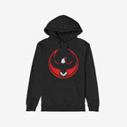 USA Rebel Alliance Hoodie features a black pullover design with a kangaroo pocket, drawstring hood, and a red-black circular emblem of a white-headed eagle, symbolizing defiant patriotism.