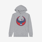 USA Rebel Alliance Hoodie features a stylized eagle emblem on a light-gray hoodie, symbolizing defiance and patriotism. Includes kangaroo pocket, drawstrings, and ribbed cuffs, perfect for protest and everyday wear.