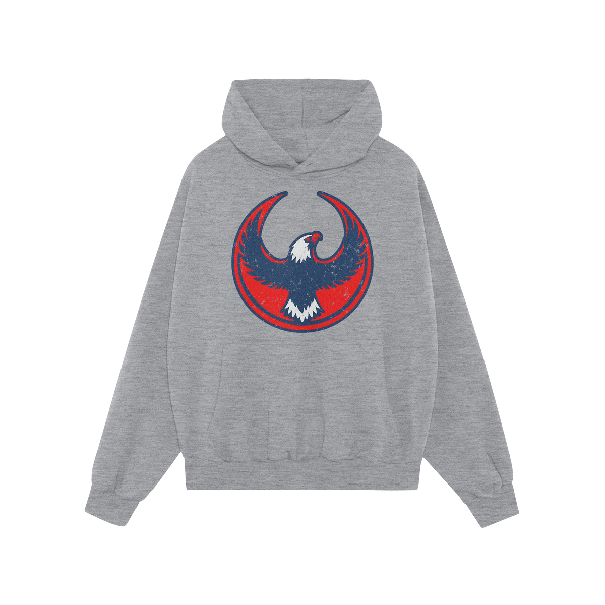 USA Rebel Alliance Hoodie features a stylized eagle emblem on a light-gray hoodie, symbolizing defiance and patriotism. Inclu