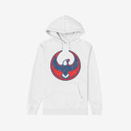 USA Rebel Alliance Hoodie featuring a stylized eagle graphic with distressed red and navy colors, symbolizing defiance. Perfect for advocates of equality and resistance against fascism and racism.