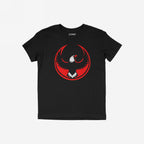 USA Rebel Alliance T-shirt featuring a black design with a bold red circle and a soaring eagle emblem. The style embodies anti-fascist principles with a lightly distressed, lived-in look.