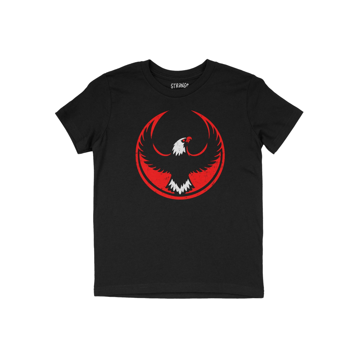 USA Rebel Alliance T-shirt featuring a black design with a bold red circle and a soaring eagle emblem. The style embodies ant