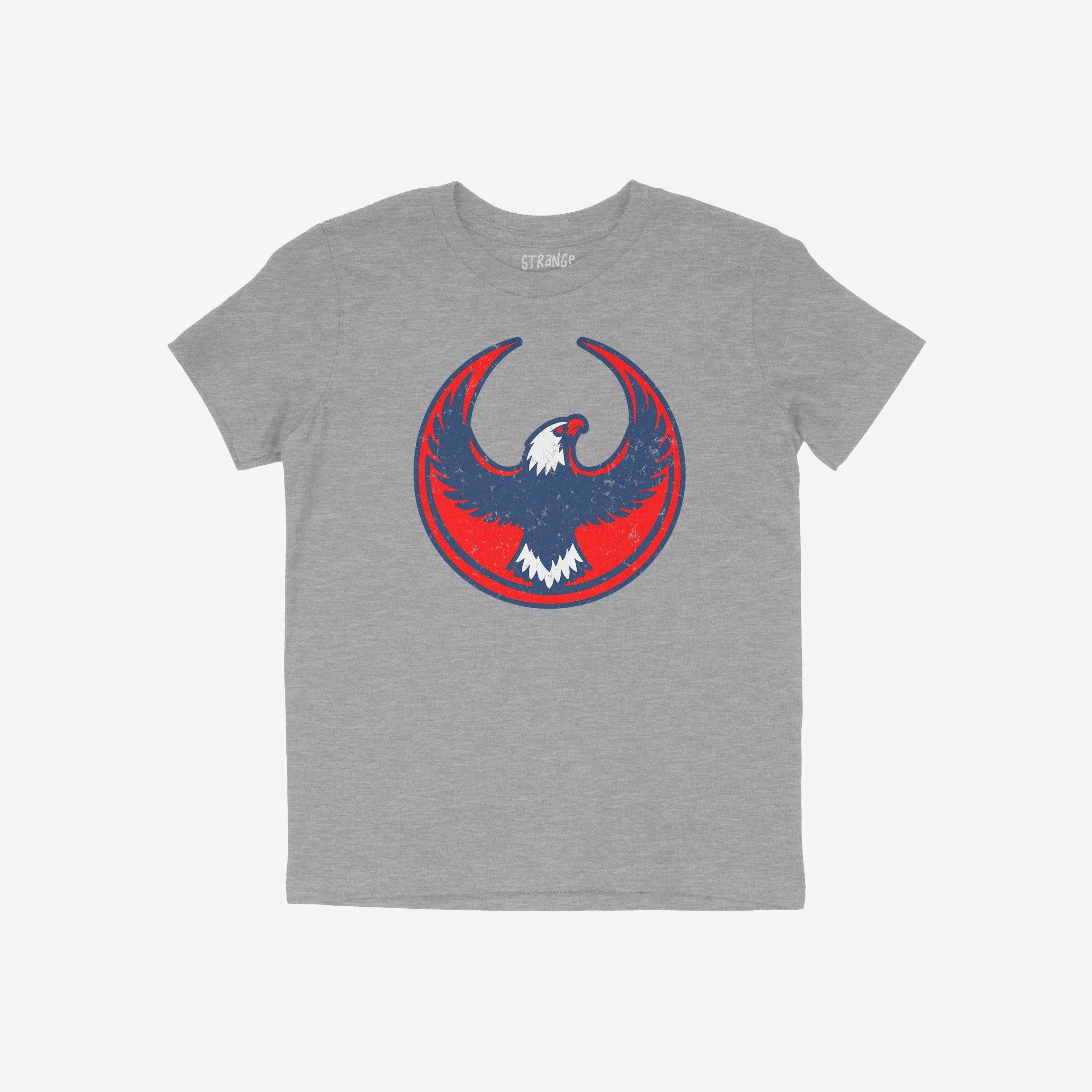 USA Rebel Alliance T-shirt featuring a heather-gray, short-sleeve design with a bold, distressed circular emblem and stylized eagle graphic, embodying a protest-ready stance for equality and community defense.
