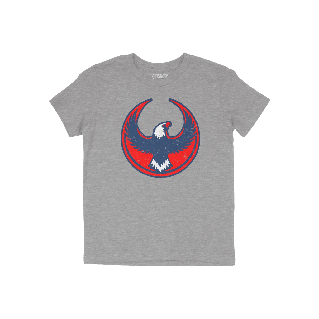 USA Rebel Alliance T-shirt featuring a heather-gray, short-sleeve design with a bold, distressed circular emblem and stylized