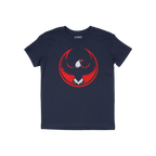 USA Rebel Alliance T-shirt featuring a stylized eagle motif with outstretched wings on a distressed red circle, laid flat. Id