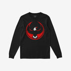 USA Rebel Alliance T-shirt featuring a bold, circular eagle emblem with red accents on a black long-sleeved tee, symbolizing resistance and equality.