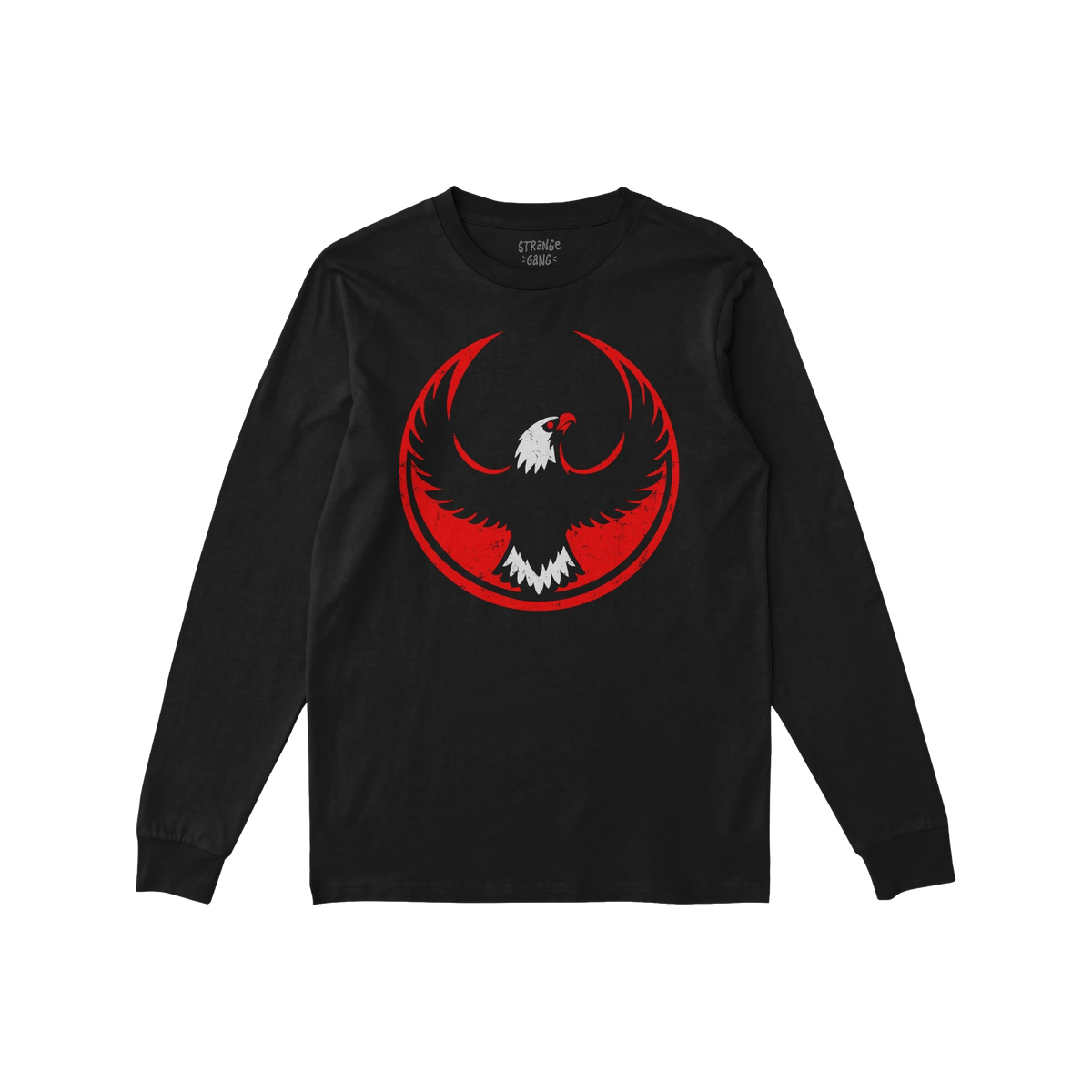 USA Rebel Alliance T-shirt featuring a bold, circular eagle emblem with red accents on a black long-sleeved tee, symbolizing 