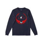 USA Rebel Alliance T-shirt features a navy-blue, long-sleeve design with a stylized eagle graphic in red and white, embodying
