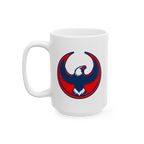 USA Rebel Alliance Mug featuring a stylized eagle design in navy blue and red with a white head, symbolizing anti-fascist val