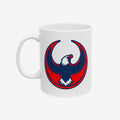 USA Rebel Alliance Mug featuring a red and blue eagle emblem, symbolizing anti-fascist patriotism, ideal for supporters of equality and immigrant rights. Available in 11 oz. and 15 oz. sizes.