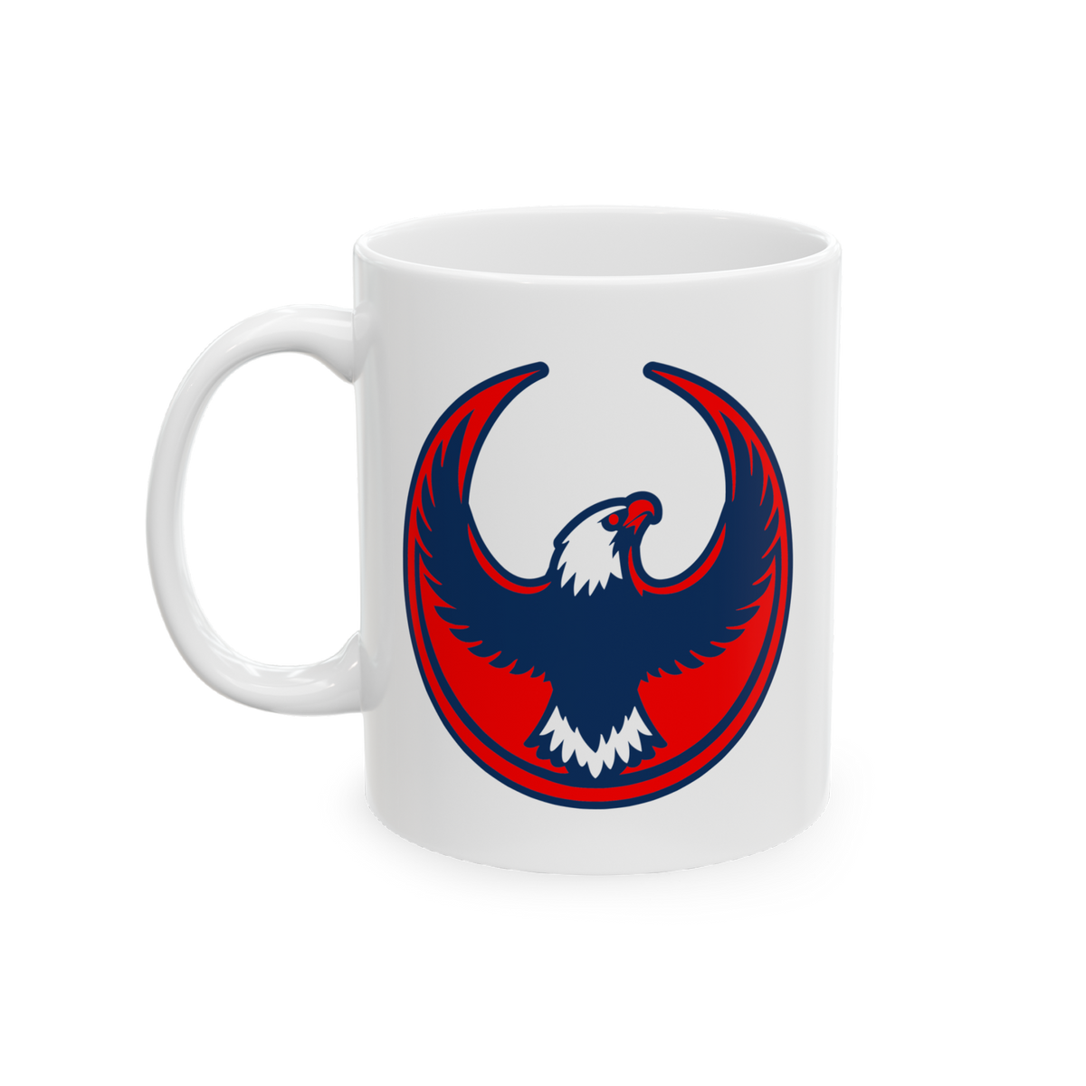 USA Rebel Alliance Mug featuring a red and blue eagle emblem, symbolizing anti-fascist patriotism, ideal for supporters of eq