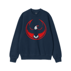 Navy blue USA Rebel Alliance sweatshirt featuring a bold, circular eagle emblem, symbolizing defiance and patriotism. Perfect