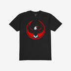 USA Rebel Alliance T-shirt featuring a bold eagle graphic against a red circle backdrop; embodies protest spirit and supports equality with its anti-fascist design.