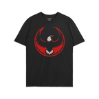 USA Rebel Alliance T-shirt featuring a bold eagle graphic against a red circle backdrop; embodies protest spirit and supports