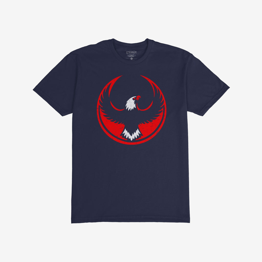 USA Rebel Alliance T-shirt features a bold red and white eagle emblem on dark-blue fabric, symbolizing defiance and equality. Perfect for expressing your beliefs at protests or everyday wear.