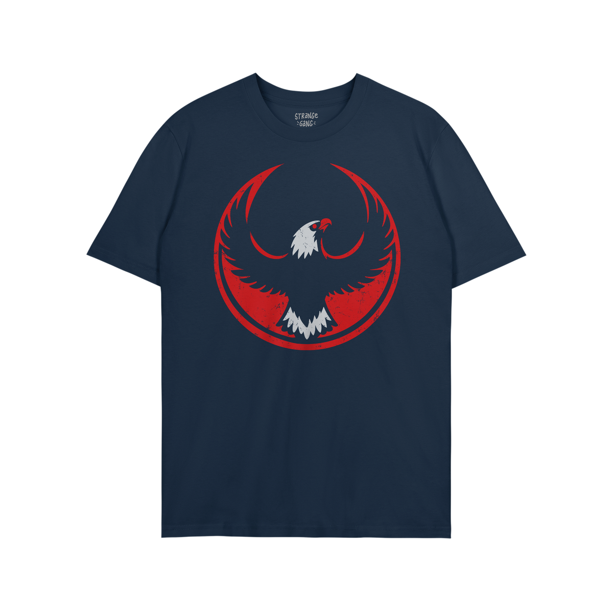 USA Rebel Alliance T-shirt features a bold red and white eagle emblem on dark-blue fabric, symbolizing defiance and equality.