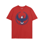 USA Rebel Alliance T-shirt showcasing a graphic of a stylized bald eagle in dark blue with white accents, symbolizing defianc