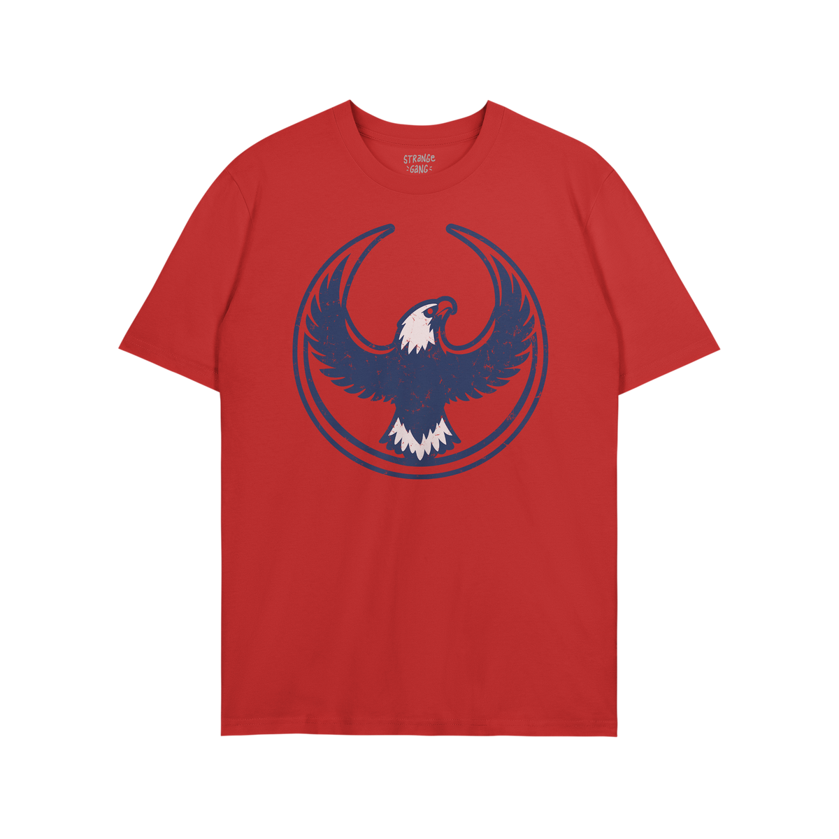 USA Rebel Alliance T-shirt showcasing a graphic of a stylized bald eagle in dark blue with white accents, symbolizing defianc