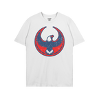 USA Rebel Alliance T-shirt featuring a distressed eagle graphic in red and navy. The eagle's wings are outstretched within a 