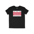 Black crew-neck tee featuring the Washington DC No Kings Flag Shirt design with a distressed flag motif and NO KINGS NO MASTE