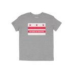 Heather-gray T-shirt featuring a distressed Washington D.C. flag design with NO KINGS NO MASTERS in bold. The Washington DC N