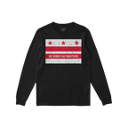 Washington DC No Kings Flag Shirt: A black long-sleeve T-shirt featuring a bold anti-authoritarian flag design with NO KINGS 