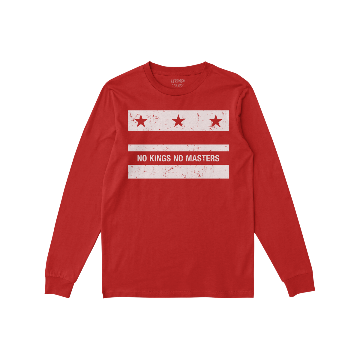 The Washington DC No Kings Flag Shirt features a bold anti-authoritarian design with a three-star motif and the slogan “NO 