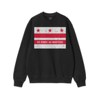 Washington DC No Kings Flag Shirt featuring a black crewneck with a stylized city flag graphic—three red stars, two stripes