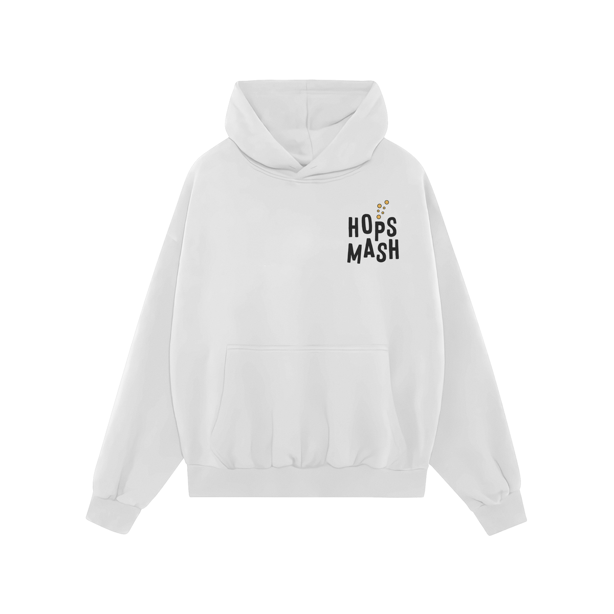 Wasted Days Hoodie & Sweatshirt: A white pullover hoodie featuring HOPS MASH text with gold bubbles, embodying rebellious spi