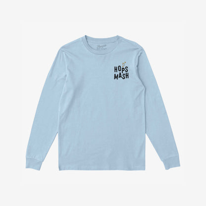 Wasted Days T-shirt in pale-blue, featuring HOPS MASH on the chest and a back graphic promoting carefree living. Perfect for embodying a laid-back, rebellious spirit.