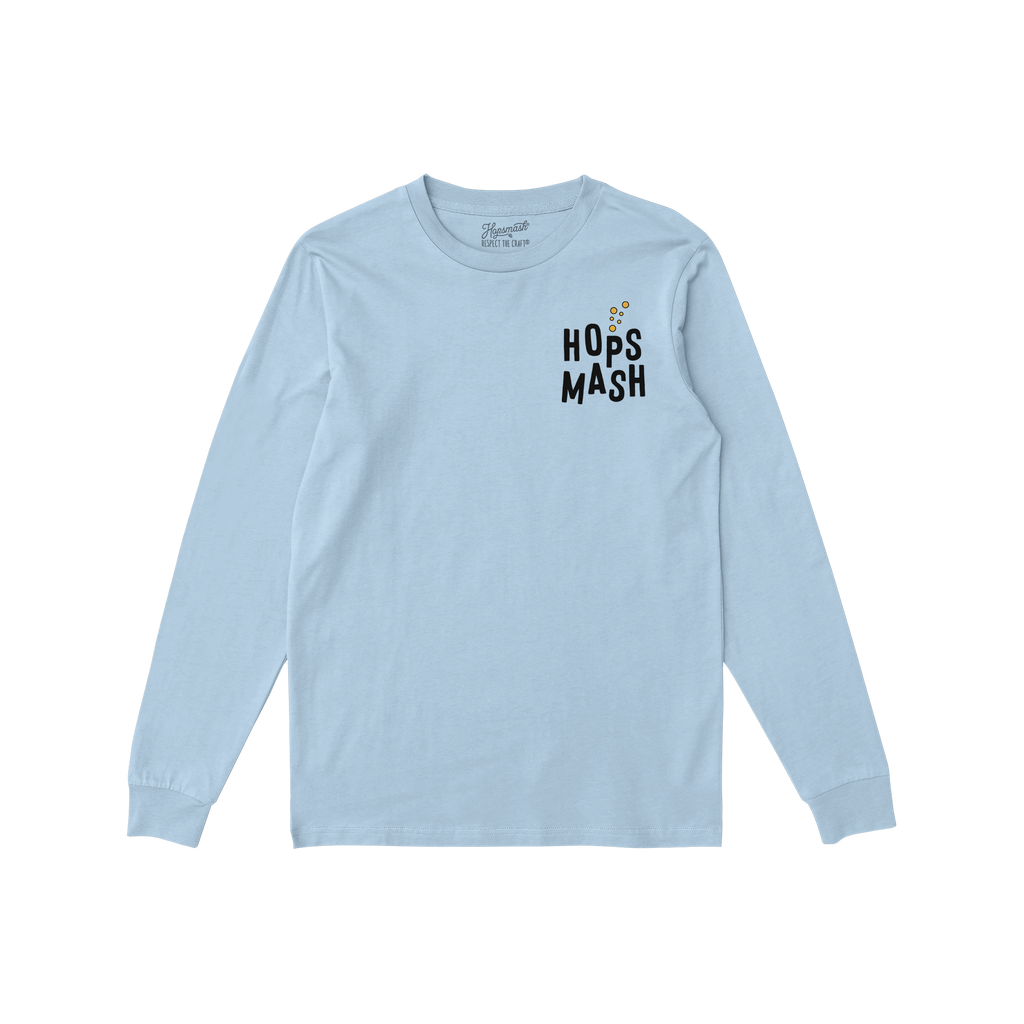 Wasted Days T-shirt in pale-blue, featuring HOPS MASH on the chest and a back graphic promoting carefree living. Perfect for 