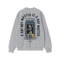 Heather-gray Wasted Days Hoodie & Sweatshirt with a back print of a dancing skeleton emerging from a beer can, slogan A DAY N