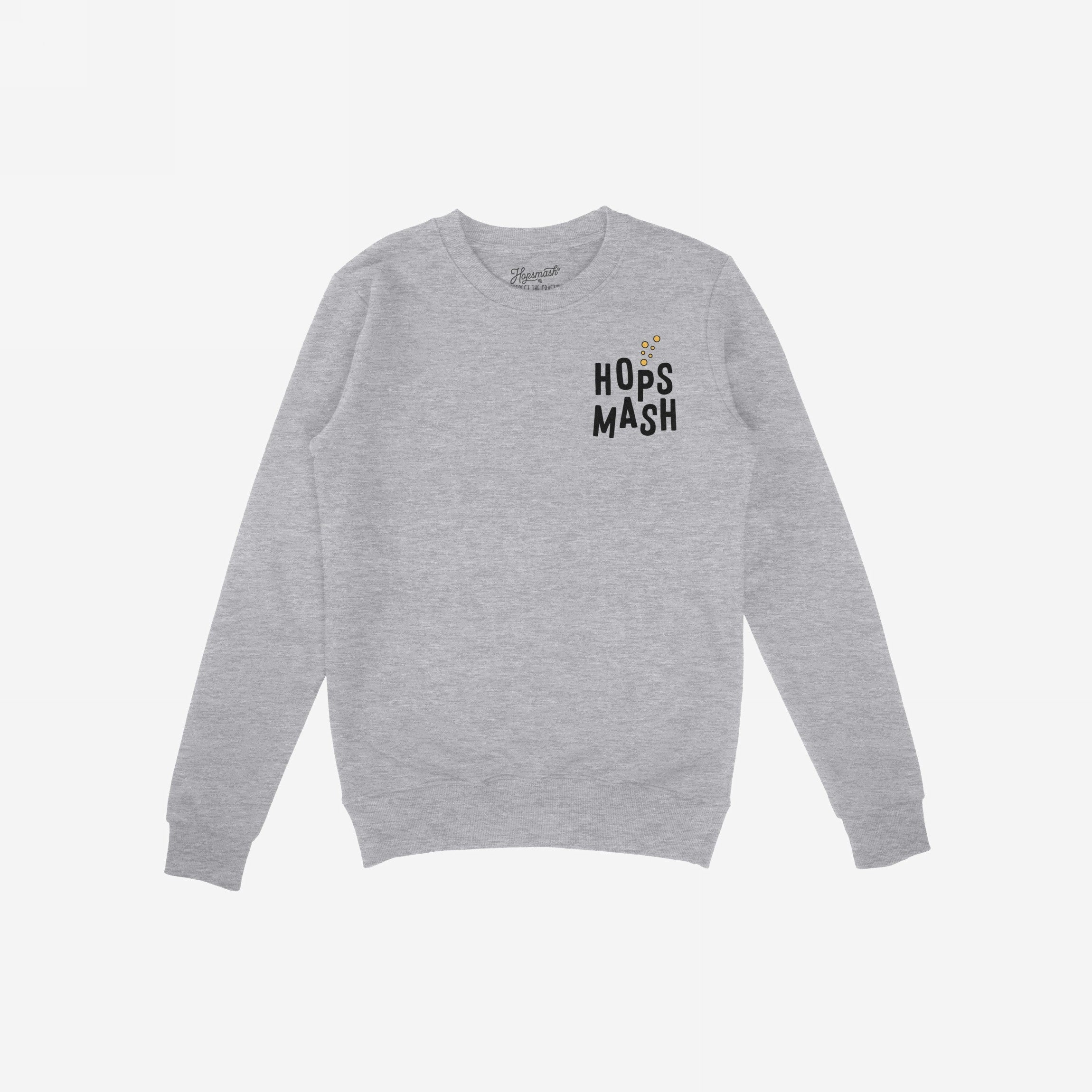 Wasted Days Hoodie & Sweatshirt: Light-gray crewneck with HOPS MASH graphic on chest. Perfect for embracing carefree living with a rebellious twist, ideal for mornings and afternoons of intentional indulgence.