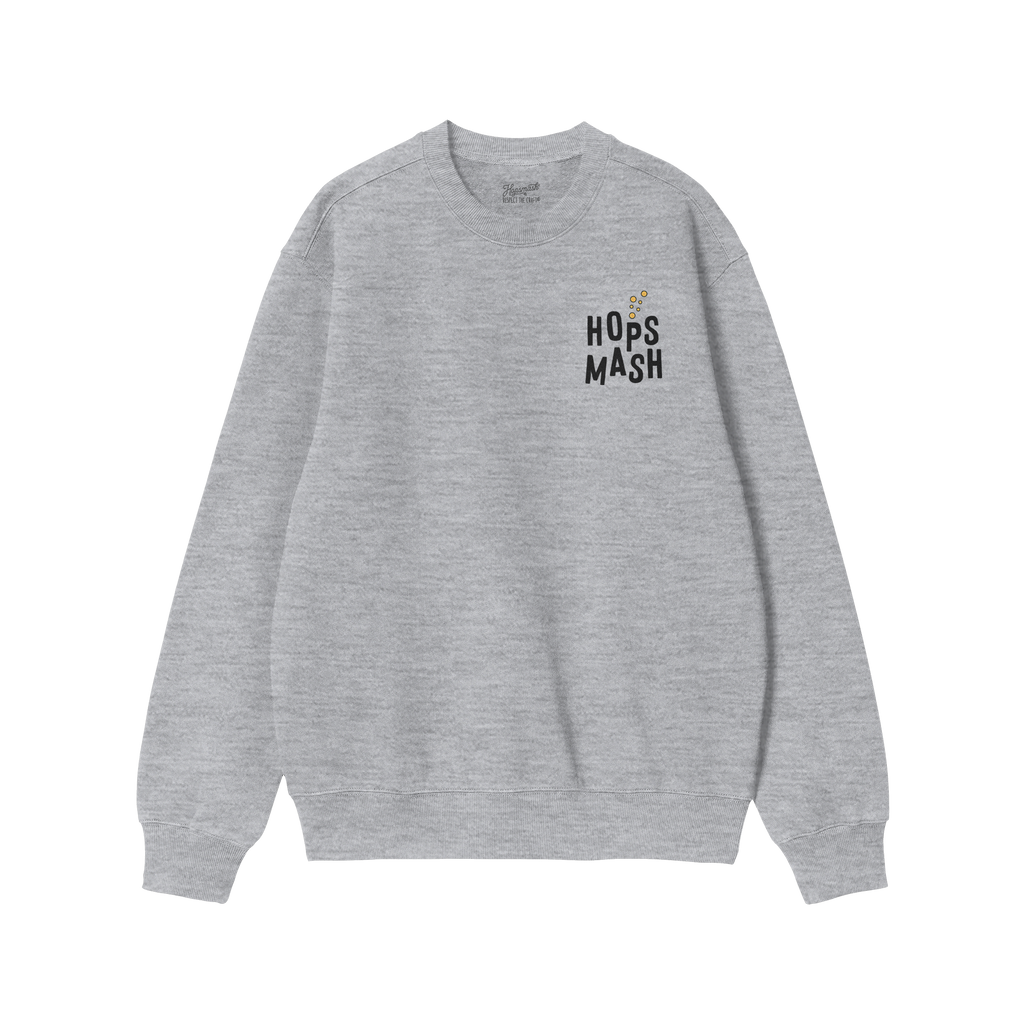 Wasted Days Hoodie & Sweatshirt: Light-gray crewneck with HOPS MASH graphic on chest. Perfect for embracing carefree living w
