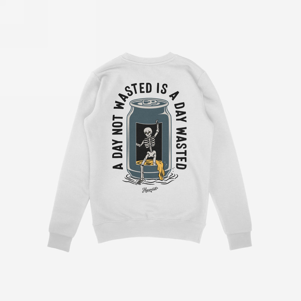 Wasted Days Hoodie & Sweatshirt features a skeleton emerging from a beer can, with the phrase “A DAY NOT WASTED IS A DAY WASTED,” capturing a rebellious, existential essence.