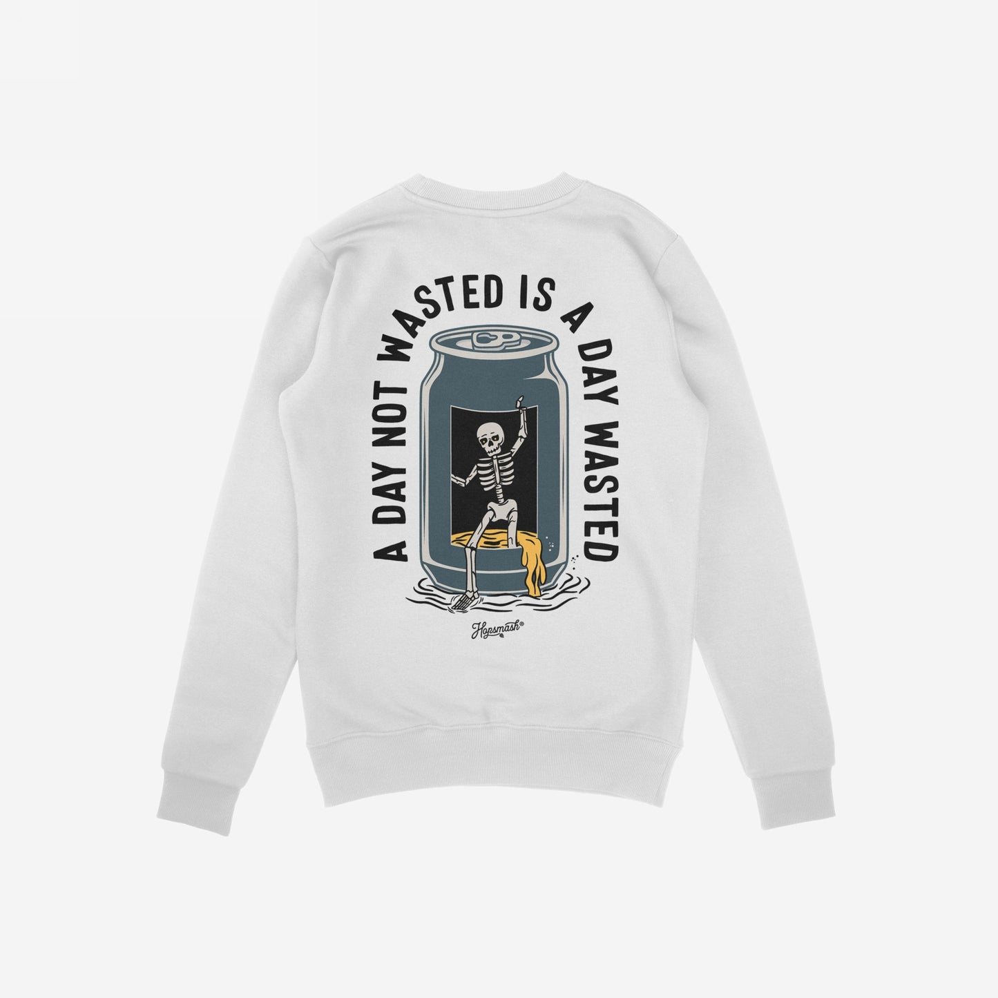 Wasted Days Hoodie & Sweatshirt features a skeleton emerging from a beer can, with the phrase “A DAY NOT WASTED IS A DAY WASTED,” capturing a rebellious, existential essence.