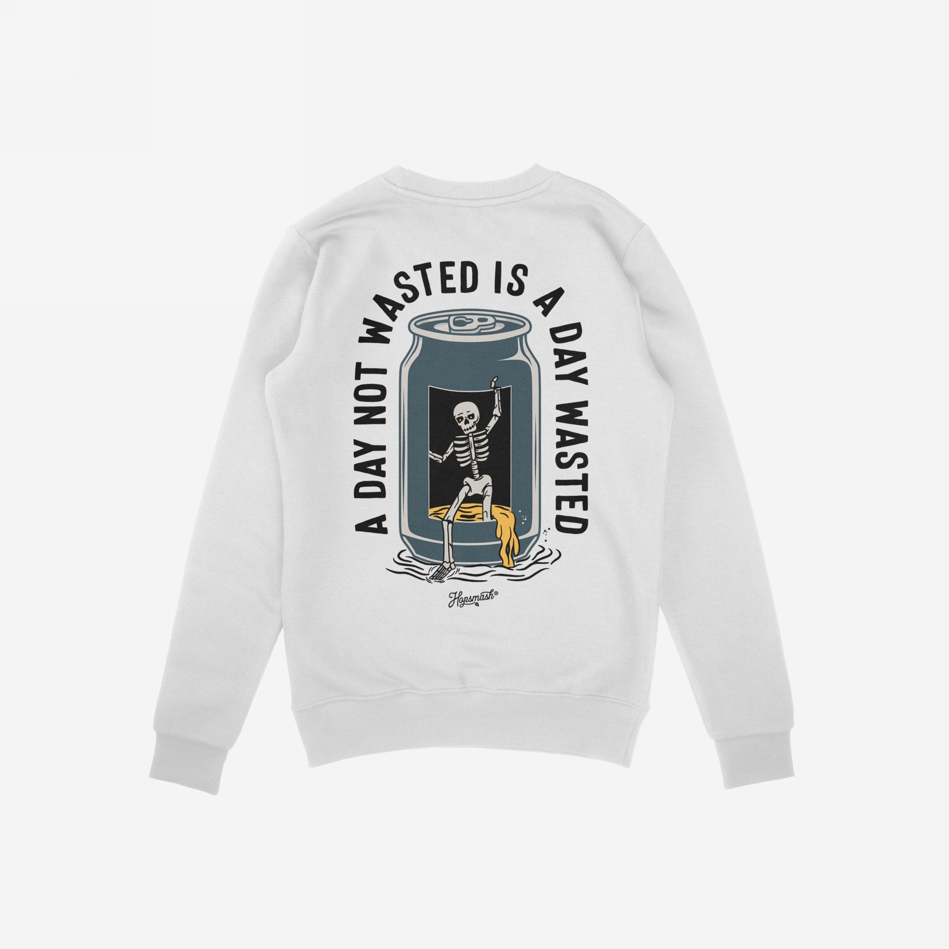 Wasted Days Hoodie & Sweatshirt features a skeleton emerging from a beer can, with the phrase “A DAY NOT WASTED IS A DAY WASTED,” capturing a rebellious, existential essence.