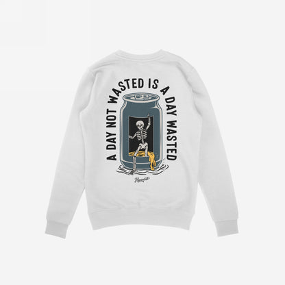 Wasted Days Hoodie & Sweatshirt features a skeleton emerging from a beer can, with the phrase “A DAY NOT WASTED IS A DAY WASTED,” capturing a rebellious, existential essence.