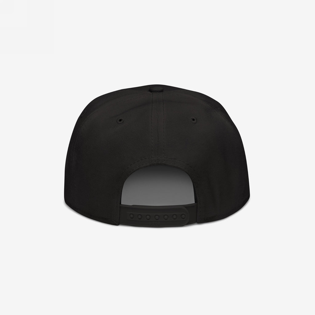 Back view of the Watch List Hat, a black snap-back baseball cap with an adjustable plastic strap, designed for adults who prioritize visibility and activism.