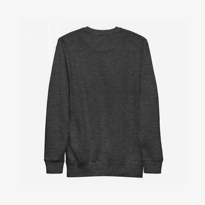 Your Favorite Band Has Always Been Political crewneck sweatshirt features a plain, dark charcoal-gray knit fabric with long sleeves and ribbed details, embodying a bold, activist statement.